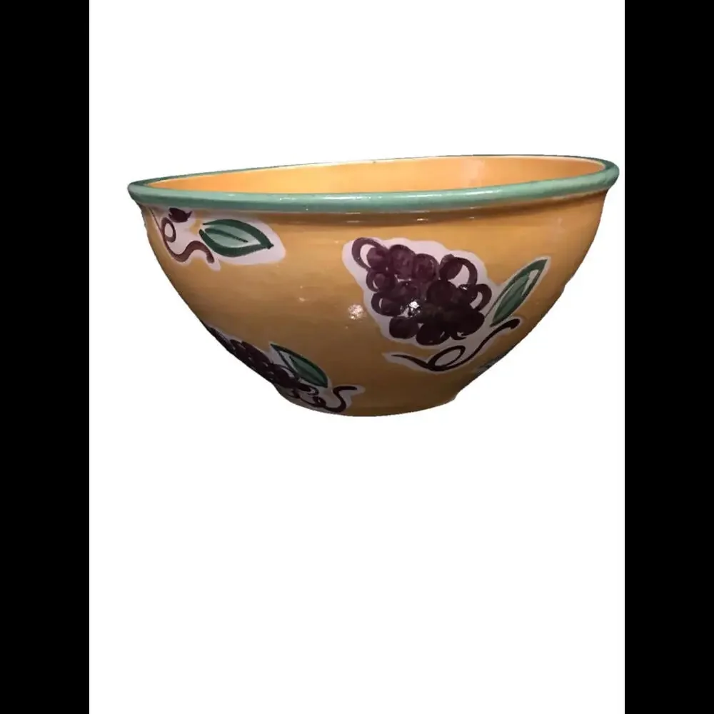 🍽️Large Hand Painted Bowl - Yellow With grapes